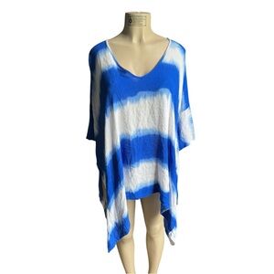 Blue and White Tie-Dye Poncho Beach Cover Up Top OSFA